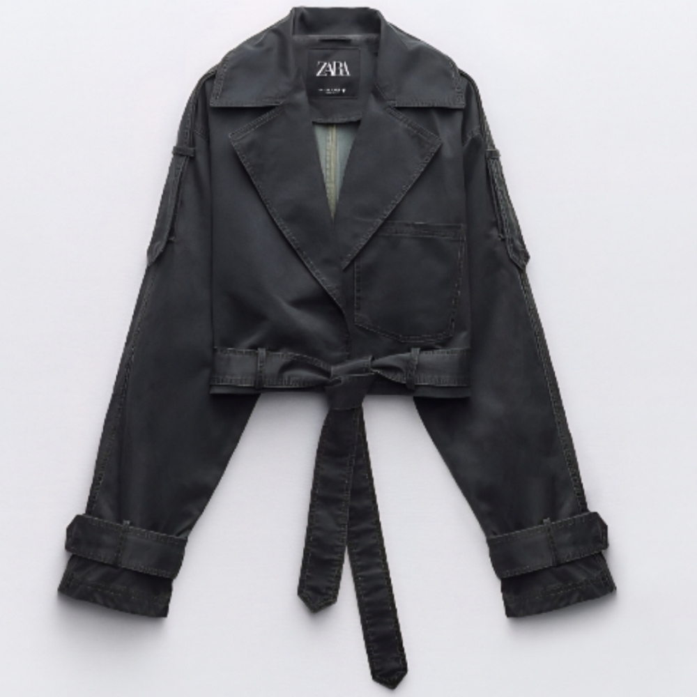 Zara Cropped Waxed Trench Coat